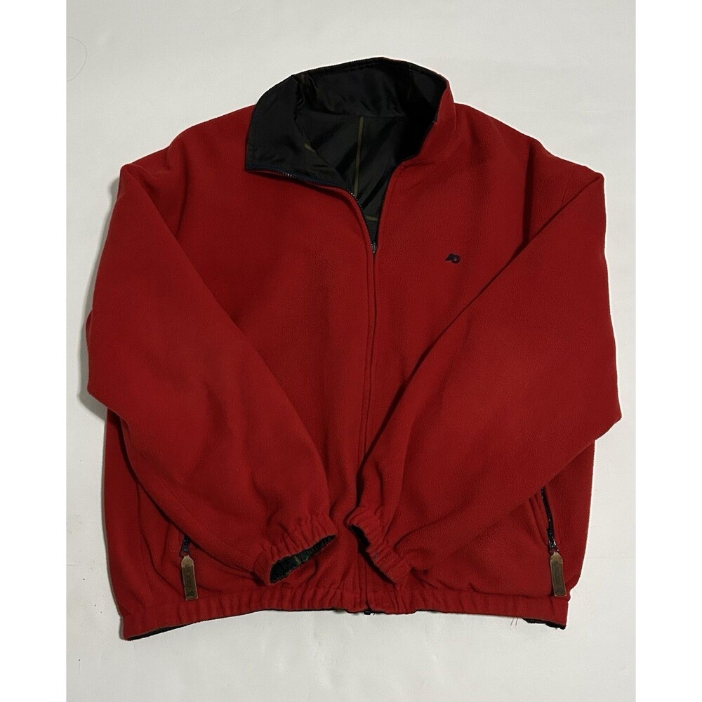 Pendleton Mens Fleece Jacket Red Full Zip Reversible to Black Plaid Size XL